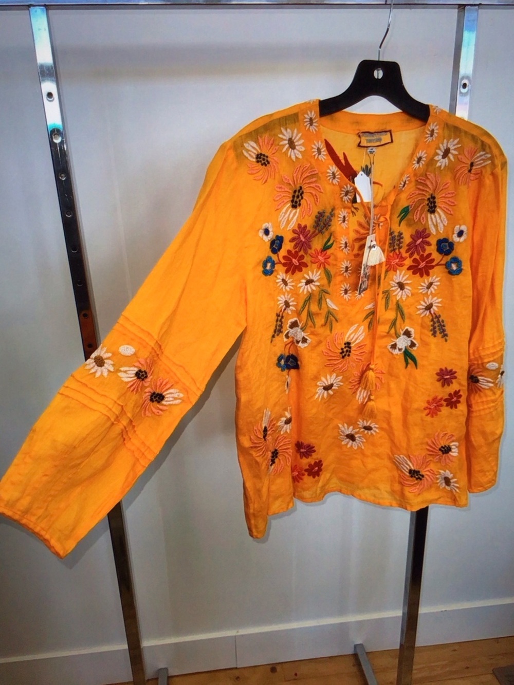 Johnny Was Orange Embroidered Floral Peasant Blouse - Picture 4 of 4